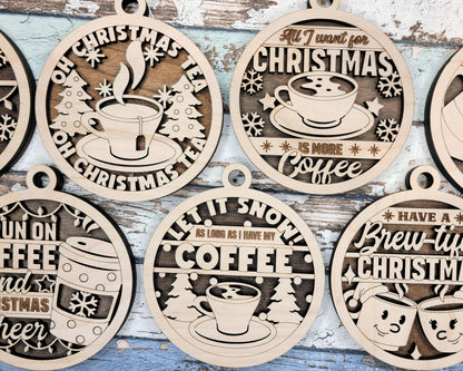 Brew-tiful Christmas Ornaments - 10 Unique Coffee and Tea Ornament Designs - SVG, PDF, AI File Download - Works on all Laser Types