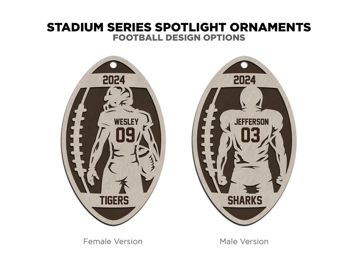 Stadium Series Spotlight Ornaments - Football Male and Female Options - SVG, PDF, AI File Download - Works with all Laser Types