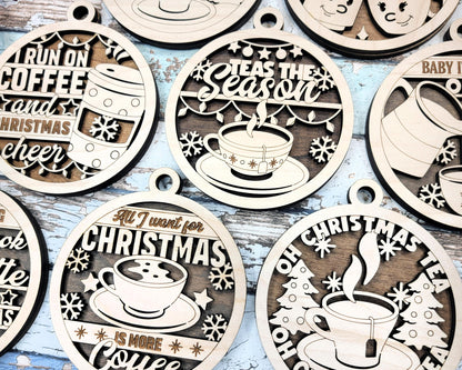 Brew-tiful Christmas Ornaments - 10 Unique Coffee and Tea Ornament Designs - SVG, PDF, AI File Download - Works on all Laser Types