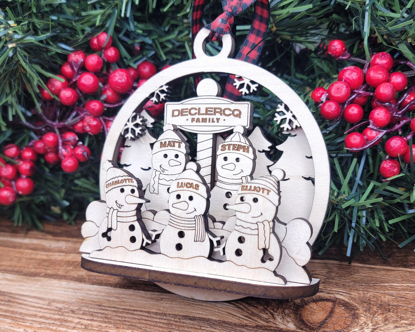 Snowman Pop-Up Ornament - Personalize with 2 to 7 Names - SVG, PDF, AI File types - Works With All Lasers