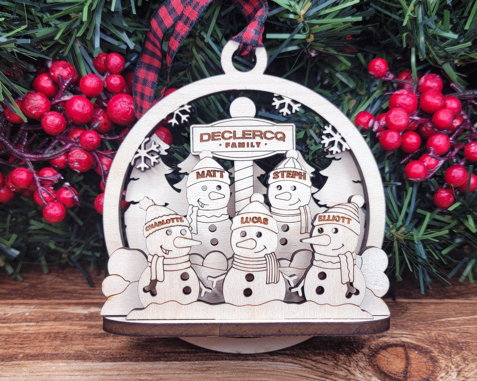 Snowman Pop-Up Ornament - Personalize with 2 to 7 Names - SVG, PDF, AI File types - Works With All Lasers