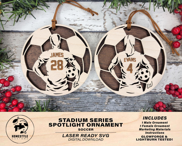 Stadium Series Spotlight Ornaments - Soccer Male and Female Options - SVG, PDF, AI File Download - Works with all Laser Types