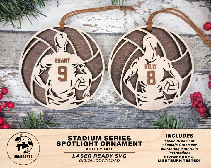 Stadium Series Spotlight Ornaments - Volleyball Male and Female Options - SVG, PDF, AI File Download - Works with all Laser Types