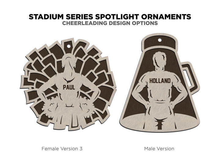 Stadium Series Spotlight Ornaments - Cheerleader - Male and Female Options - SVG, PDF, AI File Download - Works with all Laser Types