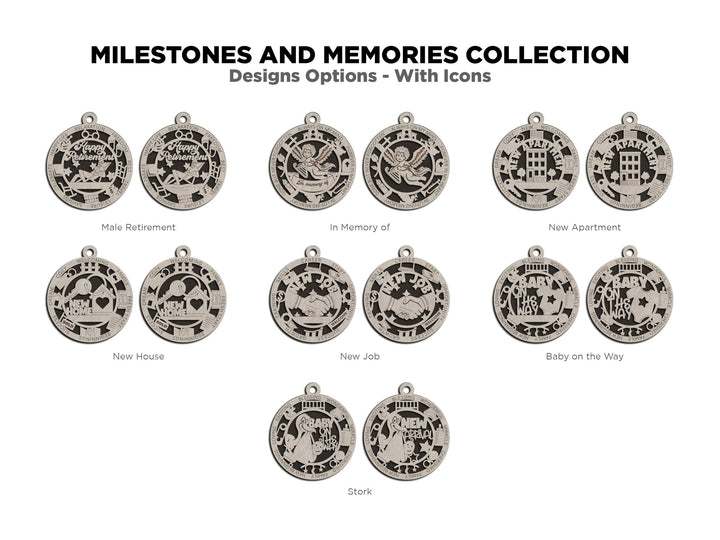 Milestones and Memories Ornaments - 15 Themes and 4 Variations Per Theme - SVG, PDF, AI File Download - Works with all lasers