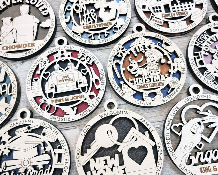 Milestones and Memories Ornaments - 15 Themes and 4 Variations Per Theme - SVG, PDF, AI File Download - Works with all lasers