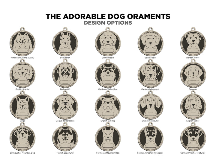 Adorable Dog Ornaments Pack 3 - 50 Breeds included with 2 Versions - 100+ Ornaments - SVG, PDF, AI File Download - Works on all Laser Types