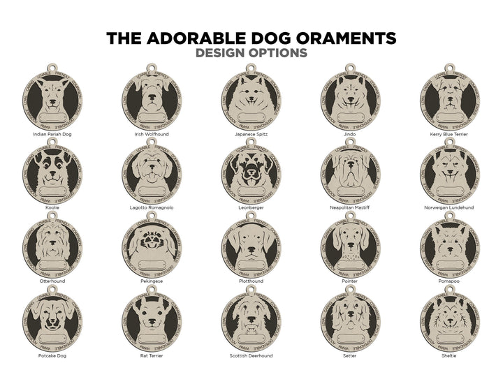 Adorable Dog Ornaments Pack 3 - 50 Breeds included with 2 Versions - 100+ Ornaments - SVG, PDF, AI File Download - Works on all Laser Types