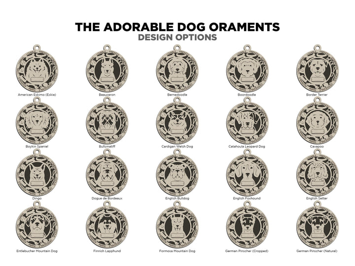 Adorable Dog Ornaments Pack 3 - 50 Breeds included with 2 Versions - 100+ Ornaments - SVG, PDF, AI File Download - Works on all Laser Types