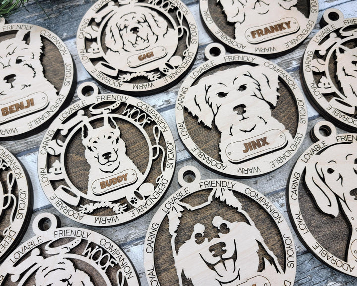 Adorable Dog Ornaments Pack 3 - 50 Breeds included with 2 Versions - 100+ Ornaments - SVG, PDF, AI File Download - Works on all Laser Types