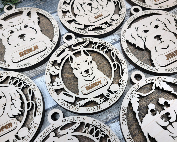 Adorable Dog Ornaments Pack 3 - 50 Breeds included with 2 Versions - 100+ Ornaments - SVG, PDF, AI File Download - Works on all Laser Types