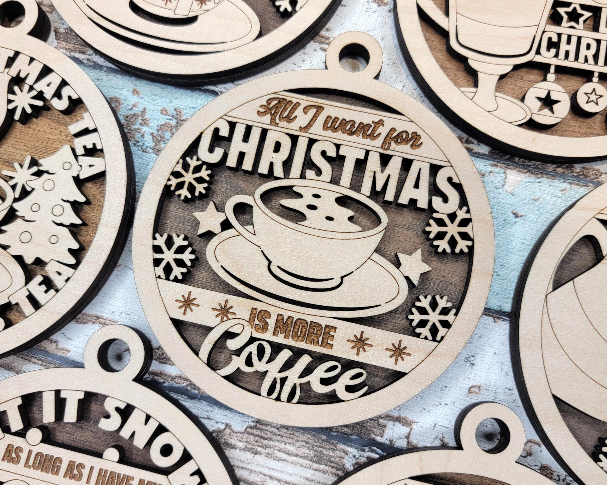 Brew-tiful Christmas Ornaments - 10 Unique Coffee and Tea Ornament Designs - SVG, PDF, AI File Download - Works on all Laser Types