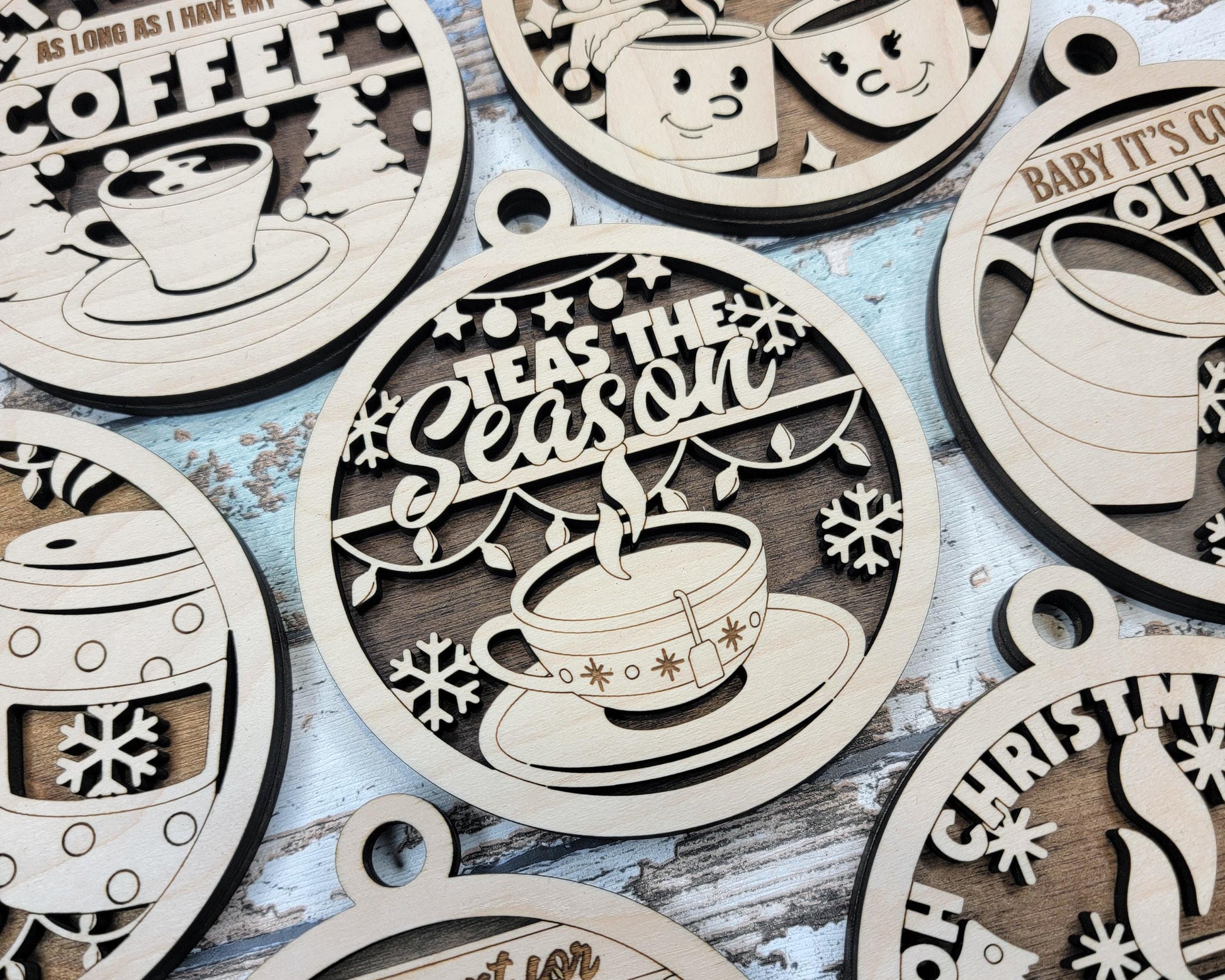 Brew-tiful Christmas Ornaments - 10 Unique Coffee and Tea Ornament Designs - SVG, PDF, AI File Download - Works on all Laser Types