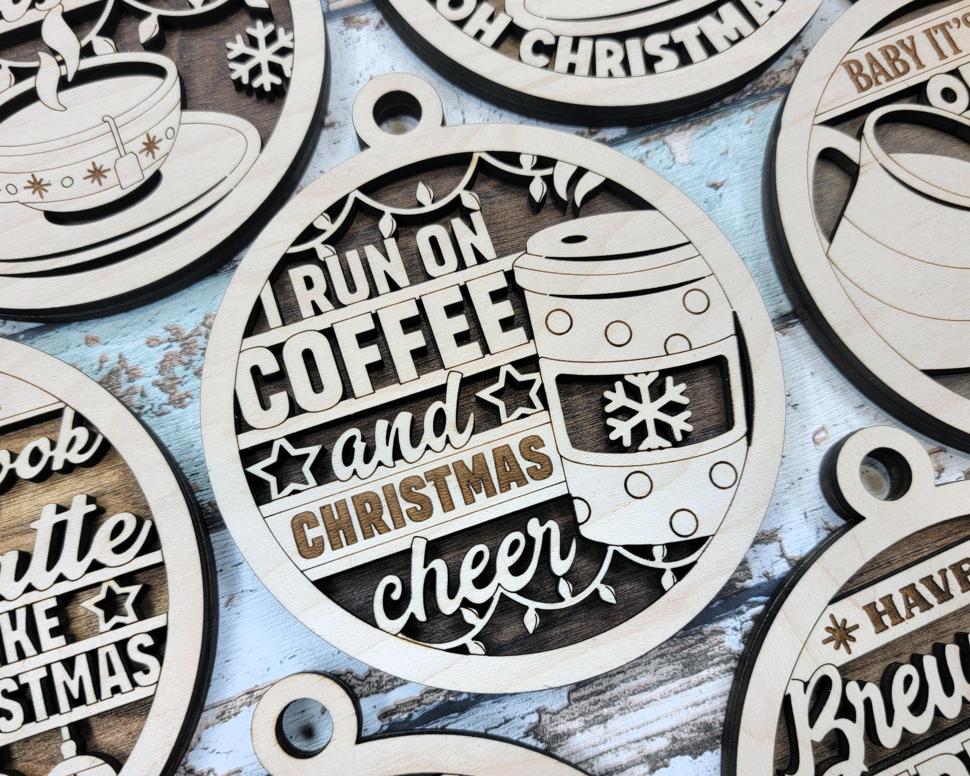 Brew-tiful Christmas Ornaments - 10 Unique Coffee and Tea Ornament Designs - SVG, PDF, AI File Download - Works on all Laser Types