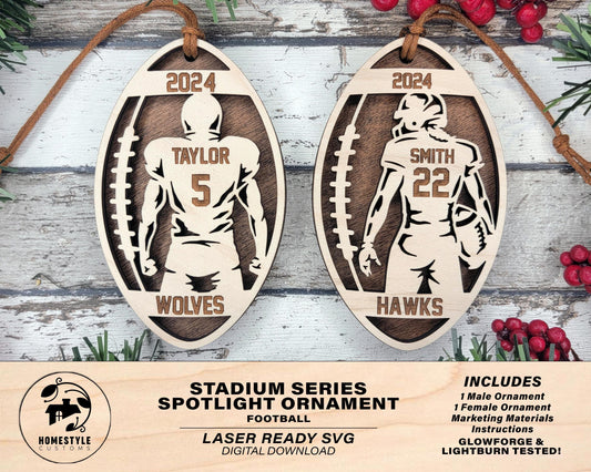 Stadium Series Spotlight Ornaments - Football Male and Female Options - SVG, PDF, AI File Download - Works with all Laser Types