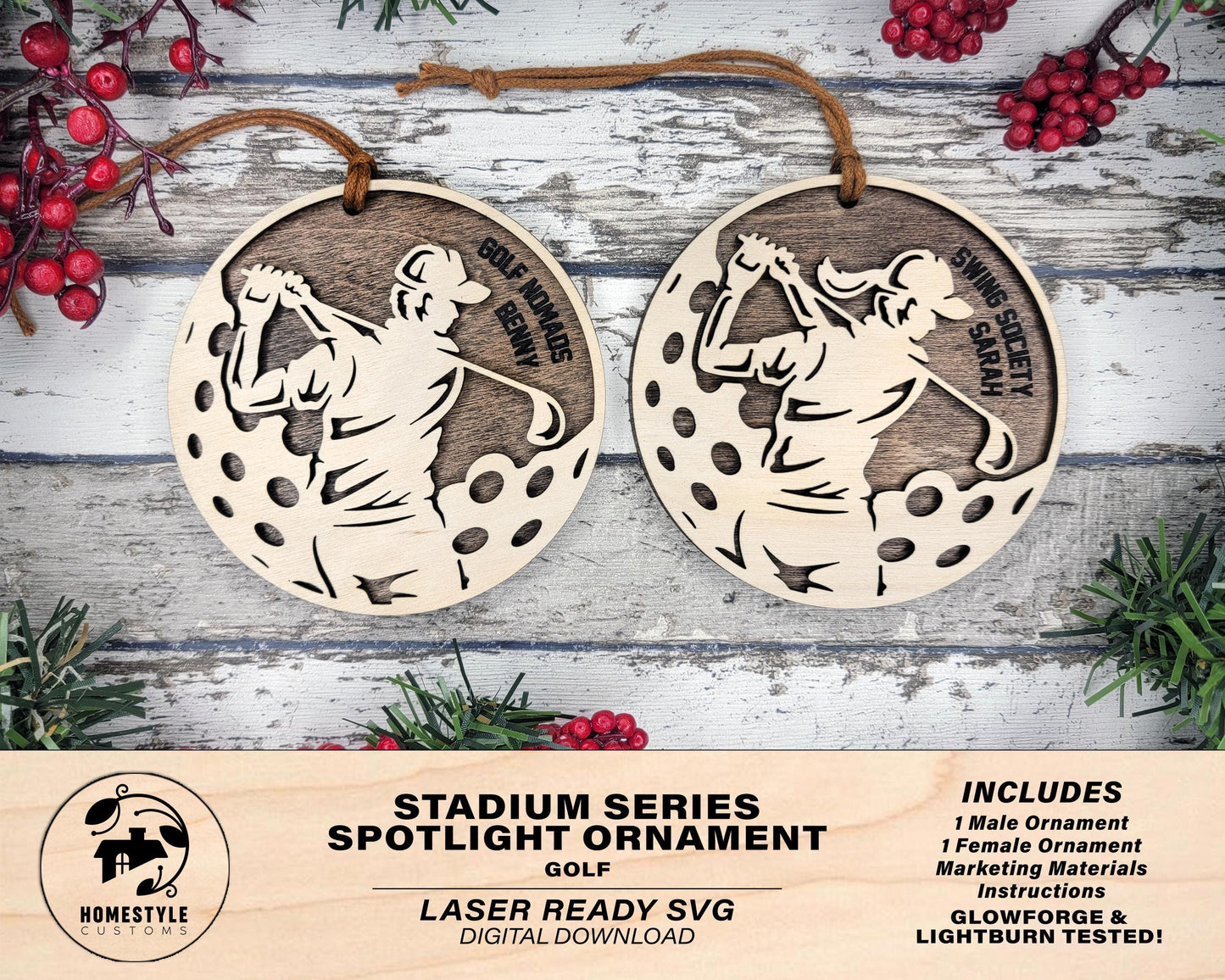 Stadium Series Spotlight Ornaments - Flag Football Male and Female Options - SVG, PDF, AI File Download - Works with all Laser Types