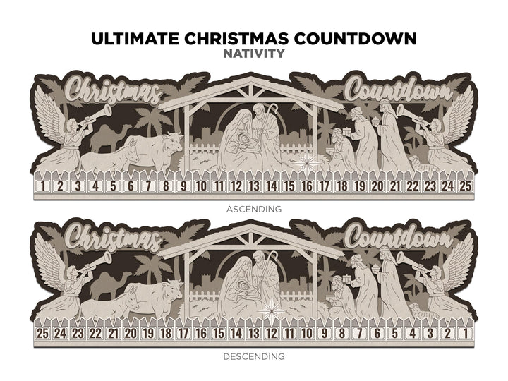 The Ultimate Christmas Countdowns - 5 Designs with Ascending and Descending Options - SVG, PDF, AI File Download - Works with all lasers