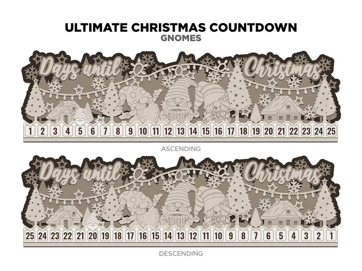 The Ultimate Christmas Countdowns - 5 Designs with Ascending and Descending Options - SVG, PDF, AI File Download - Works with all lasers