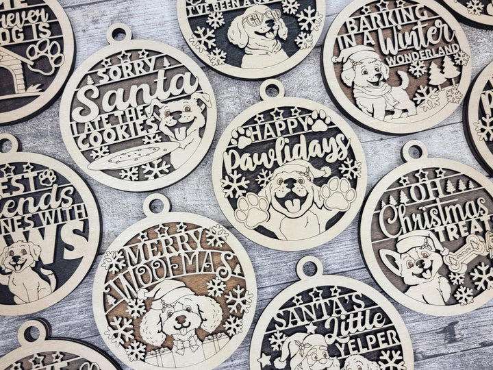 Pawsome Holiday Ornaments - 14 Ornaments Designs with and without Custom Options - SVG, PDF, AI File Download - Works with all lasers