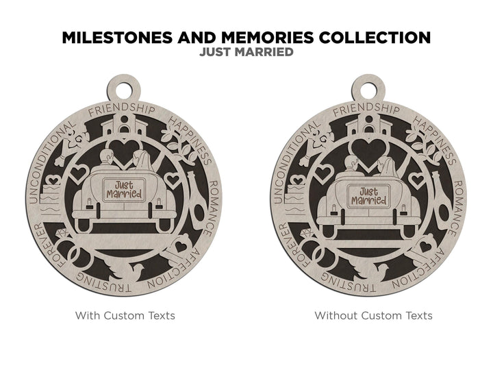 Just Married - Milestones and Memories - Custom and non Custom Options - SVG, PDF, AI File Download - Works with all Laser Types