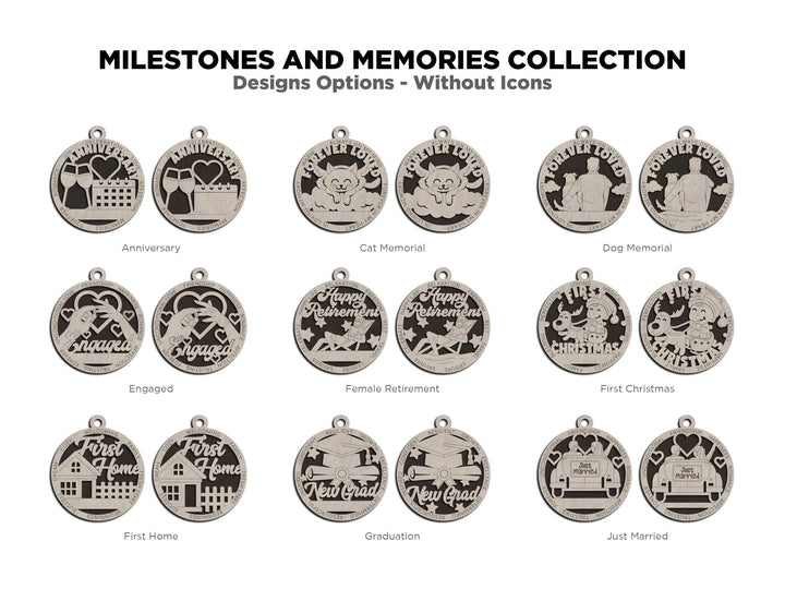 Milestones and Memories Ornaments - 15 Themes and 4 Variations Per Theme - SVG, PDF, AI File Download - Works with all lasers