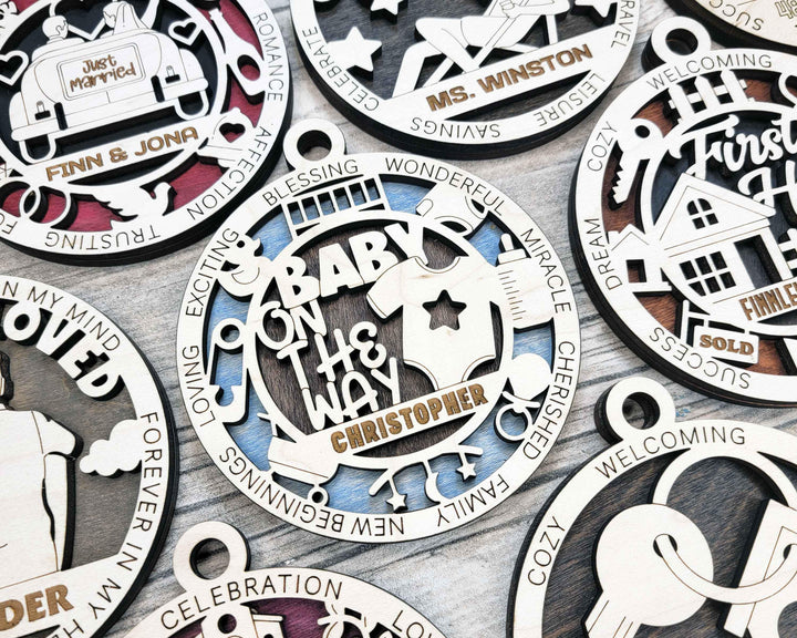 Milestones and Memories Ornaments - 15 Themes and 4 Variations Per Theme - SVG, PDF, AI File Download - Works with all lasers
