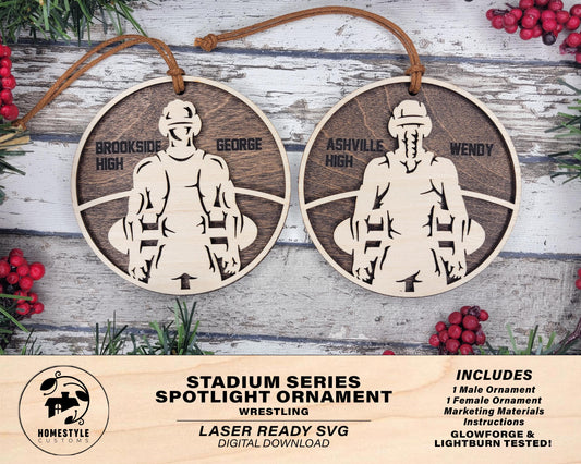 Stadium Series Spotlight Ornaments - Wrestling Male and Female Options - SVG, PDF, AI File Download - Works with all Laser Types