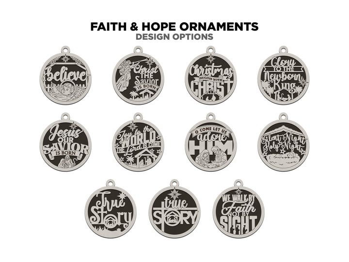 Faith and Hope Ornaments - 11 Ornaments Designs - SVG, PDF, AI File Download - Works with all lasers