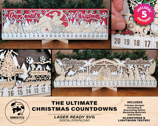 The Ultimate Christmas Countdowns - 5 Designs with Ascending and Descending Options - SVG, PDF, AI File Download - Works with all lasers