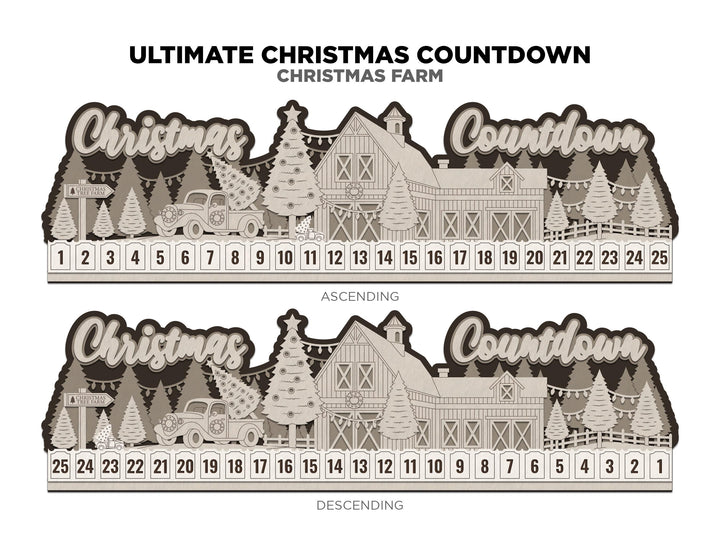 The Ultimate Christmas Countdowns - 5 Designs with Ascending and Descending Options - SVG, PDF, AI File Download - Works with all lasers
