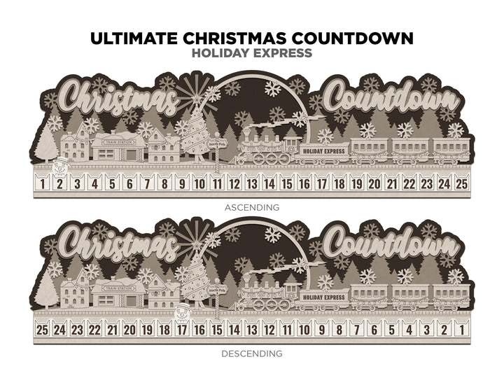The Ultimate Christmas Countdowns - 5 Designs with Ascending and Descending Options - SVG, PDF, AI File Download - Works with all lasers