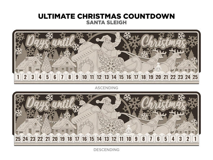 The Ultimate Christmas Countdowns - 5 Designs with Ascending and Descending Options - SVG, PDF, AI File Download - Works with all lasers