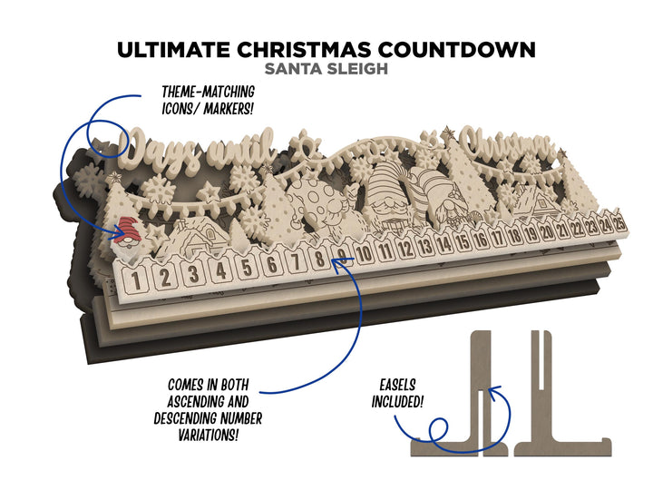 The Ultimate Christmas Countdowns - 5 Designs with Ascending and Descending Options - SVG, PDF, AI File Download - Works with all lasers