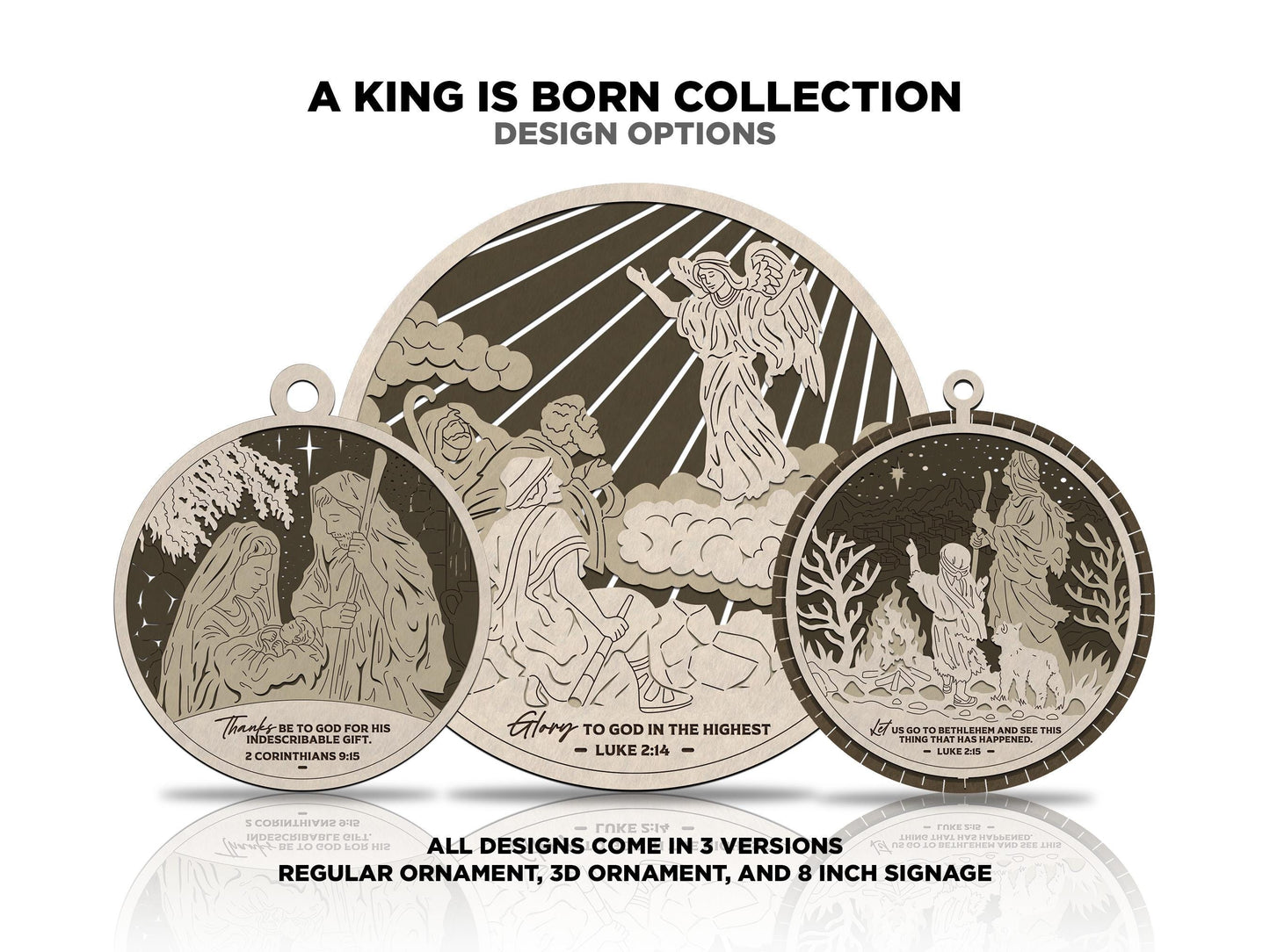 A King is Born Ornament and Signage Collection - 8 Unique Designs - Regular and 3D Options - Works with all Lasers