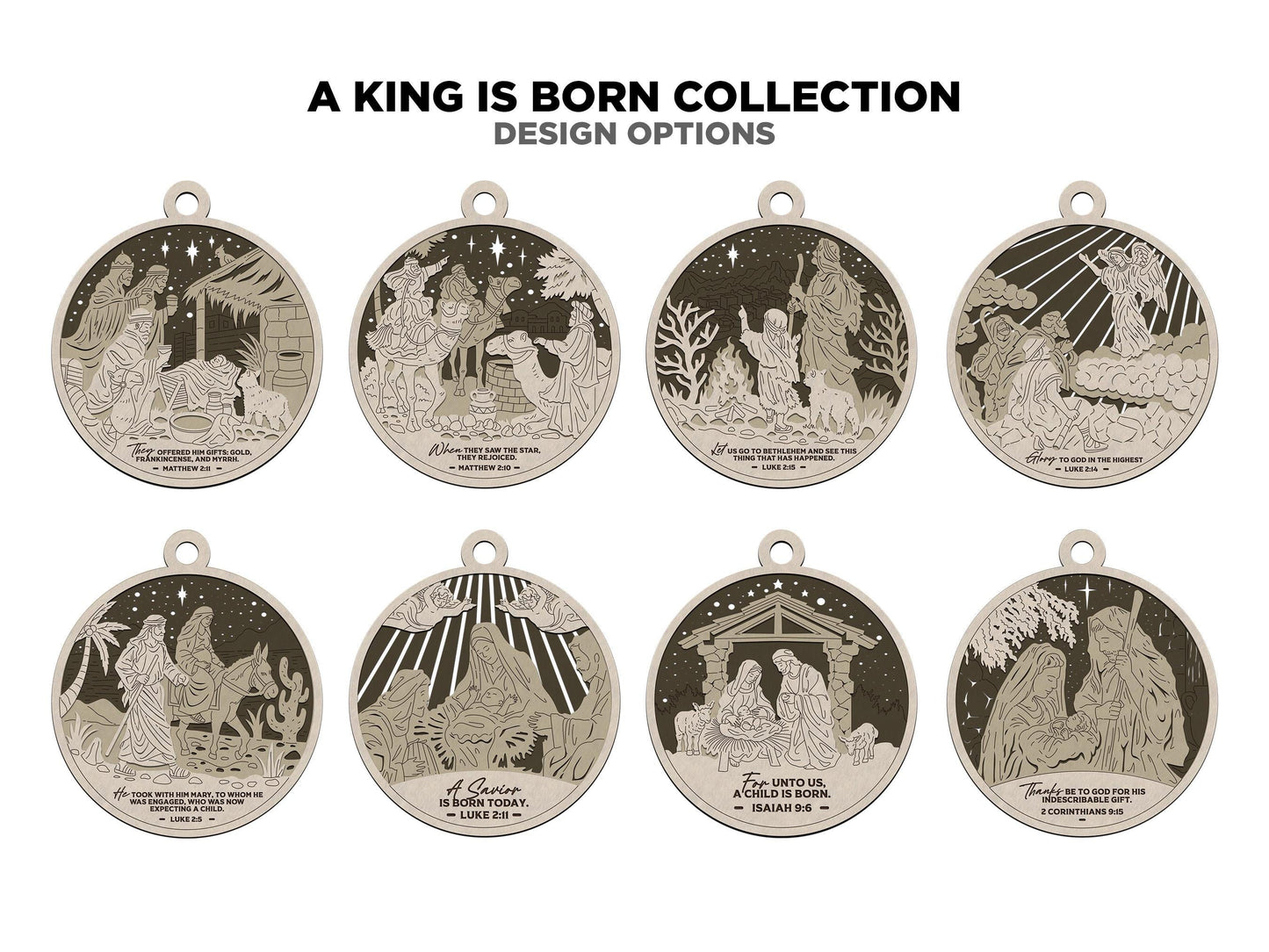 A King is Born Ornament and Signage Collection - 8 Unique Designs - Regular and 3D Options - Works with all Lasers