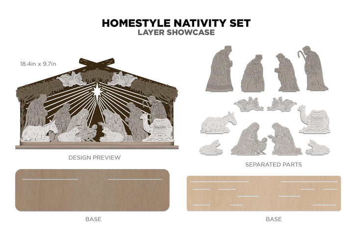 Homestyle Nativity Set - Includes 12 Characters - SVG, PDF, AI File Download - Works with all Lasers