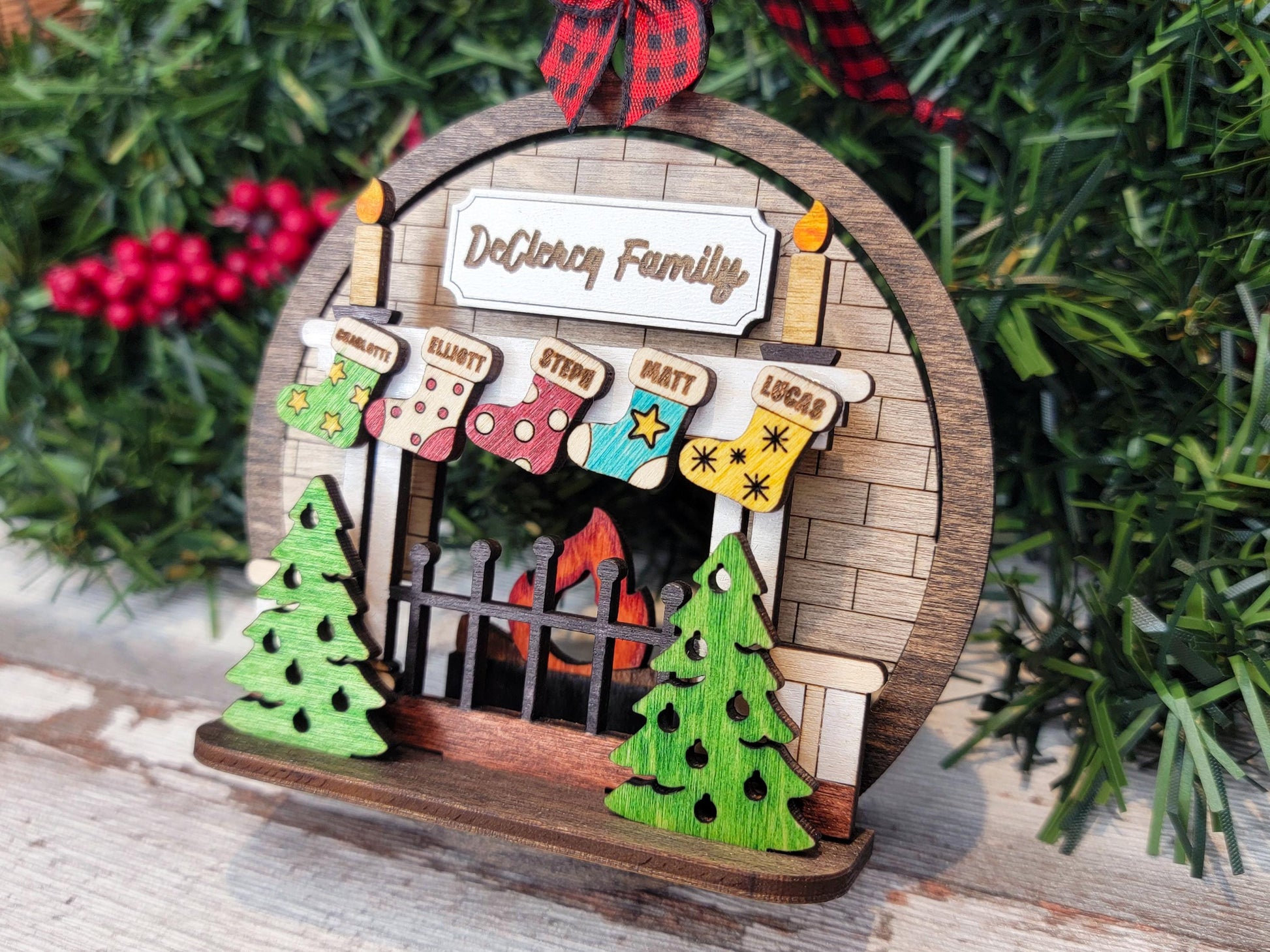 Fireplace Pop-Up Ornament - Personalize with up to 6 Names - SVG, PDF, AI File types - Works With All Lasers