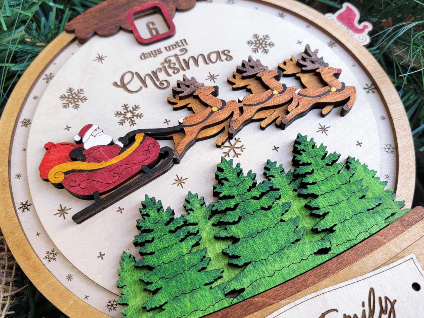 Countdown with Santa - Ornament & Signage - Personalize with a Family Name- SVG, PDF, AI File types - Works With All Lasers