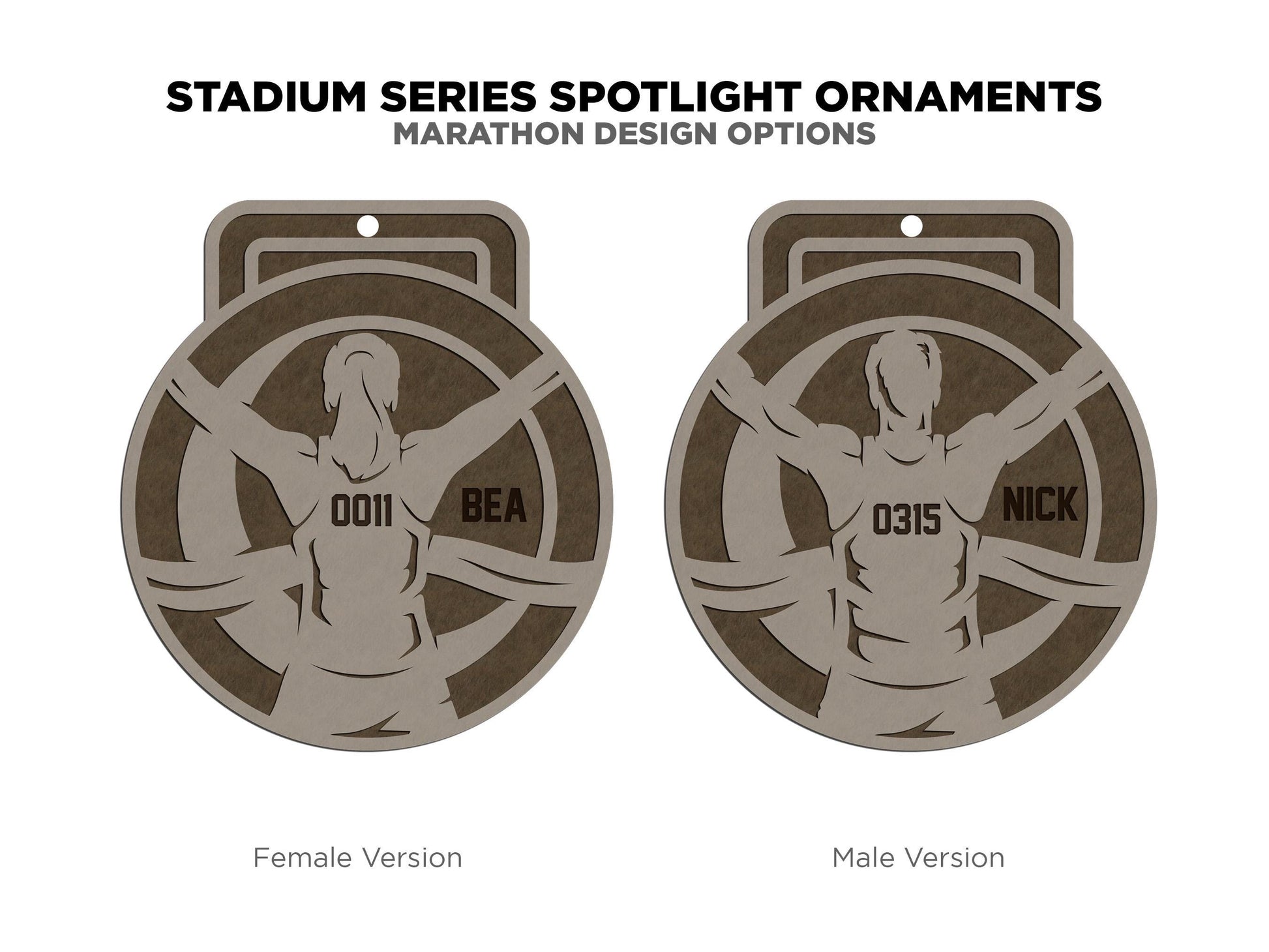 Stadium Series Spotlight Ornaments - Marathon Running - Male and Female Options - SVG, PDF, AI File Download - Works with all Laser Types