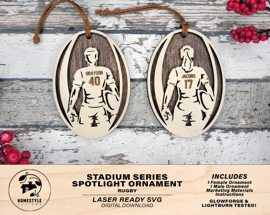 Stadium Series Spotlight Ornaments - Rugby - Male and Female Options - SVG, PDF, AI File Download - Works with all Laser Types