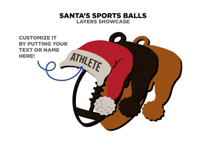 Santa's Sports Balls - 15 Unique Ornament Designs - SVG, PDF, AI File Download - Works on all Laser Types