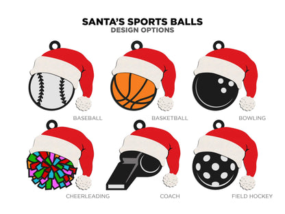 Santa's Sports Balls - 15 Unique Ornament Designs - SVG, PDF, AI File Download - Works on all Laser Types