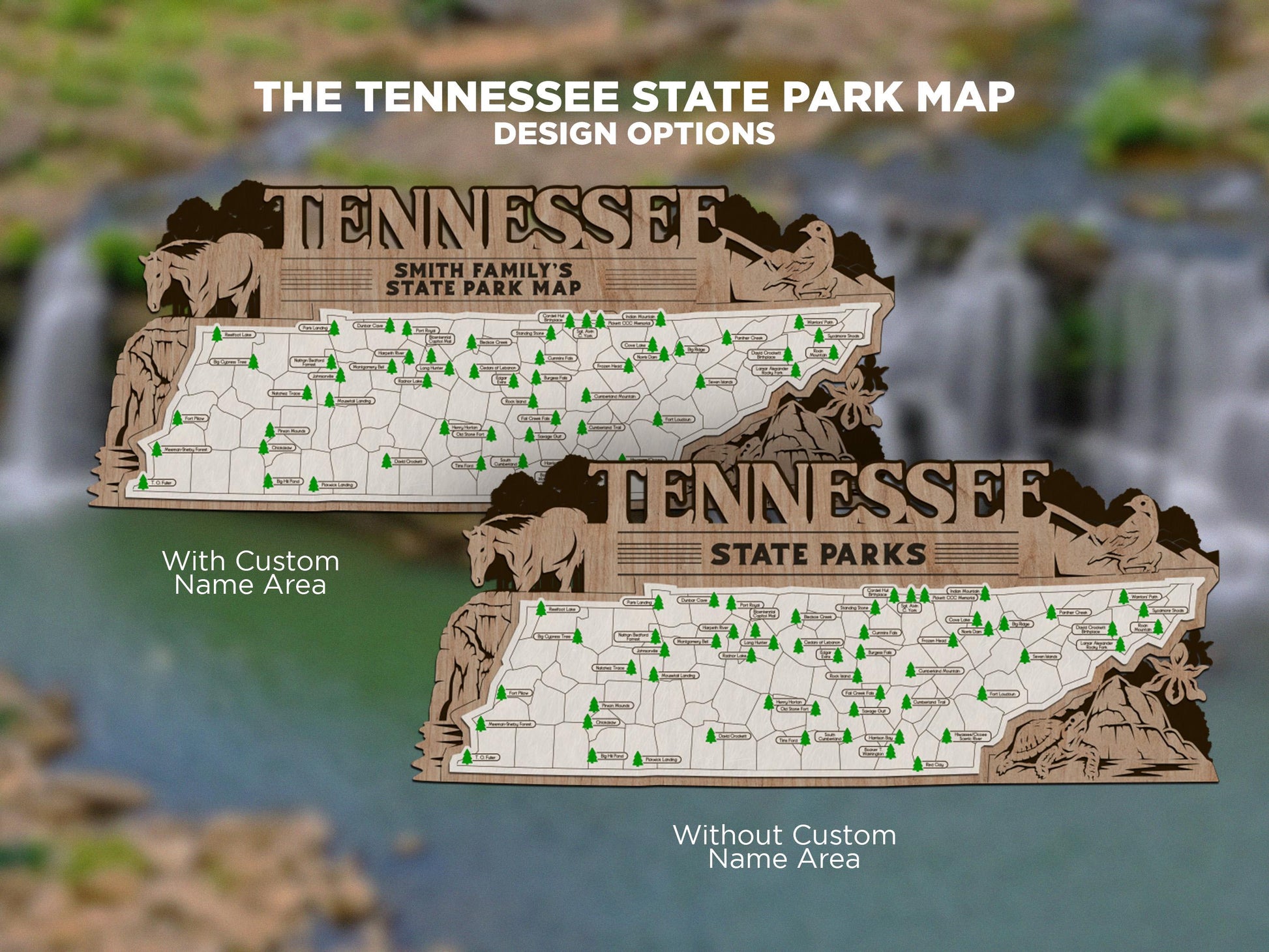 The Tennessee State Park Map - Custom and Non Customizable Options - SVG, PDF File Download - Tested in Lightburn and Glowforge & Xtool