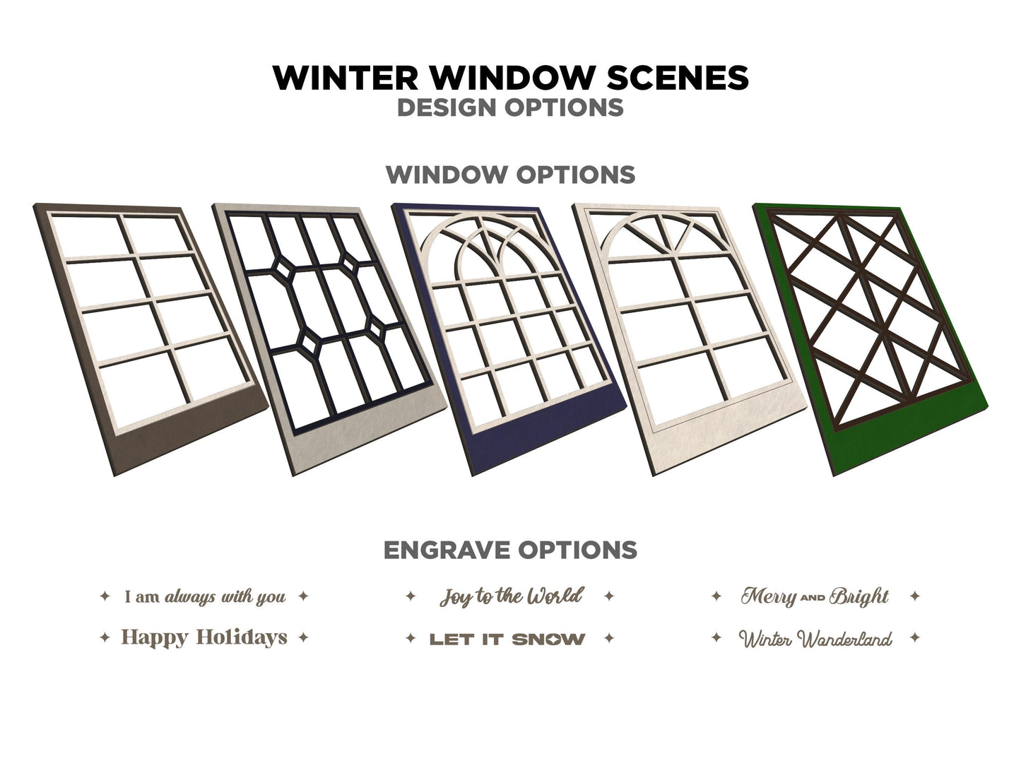 Winter Window Scenes - 5 Layered Ornaments and Signage Laser Designs - SVG, PDF, AI File Download - Works with all Lasers