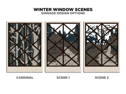 Winter Window Scenes - 5 Layered Ornaments and Signage Laser Designs - SVG, PDF, AI File Download - Works with all Lasers