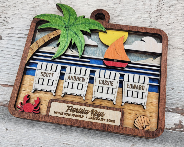 Beachside Memories Ornament - Add up to 5 Names - SVG, PDF, AI File Download - Works with all Laser Types