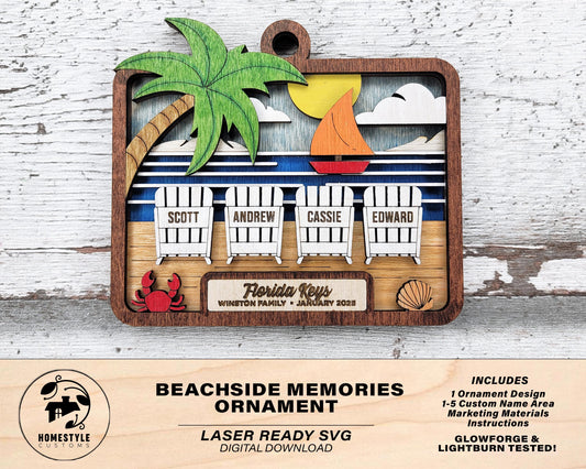 Beachside Memories Ornament - Add up to 5 Names - SVG, PDF, AI File Download - Works with all Laser Types