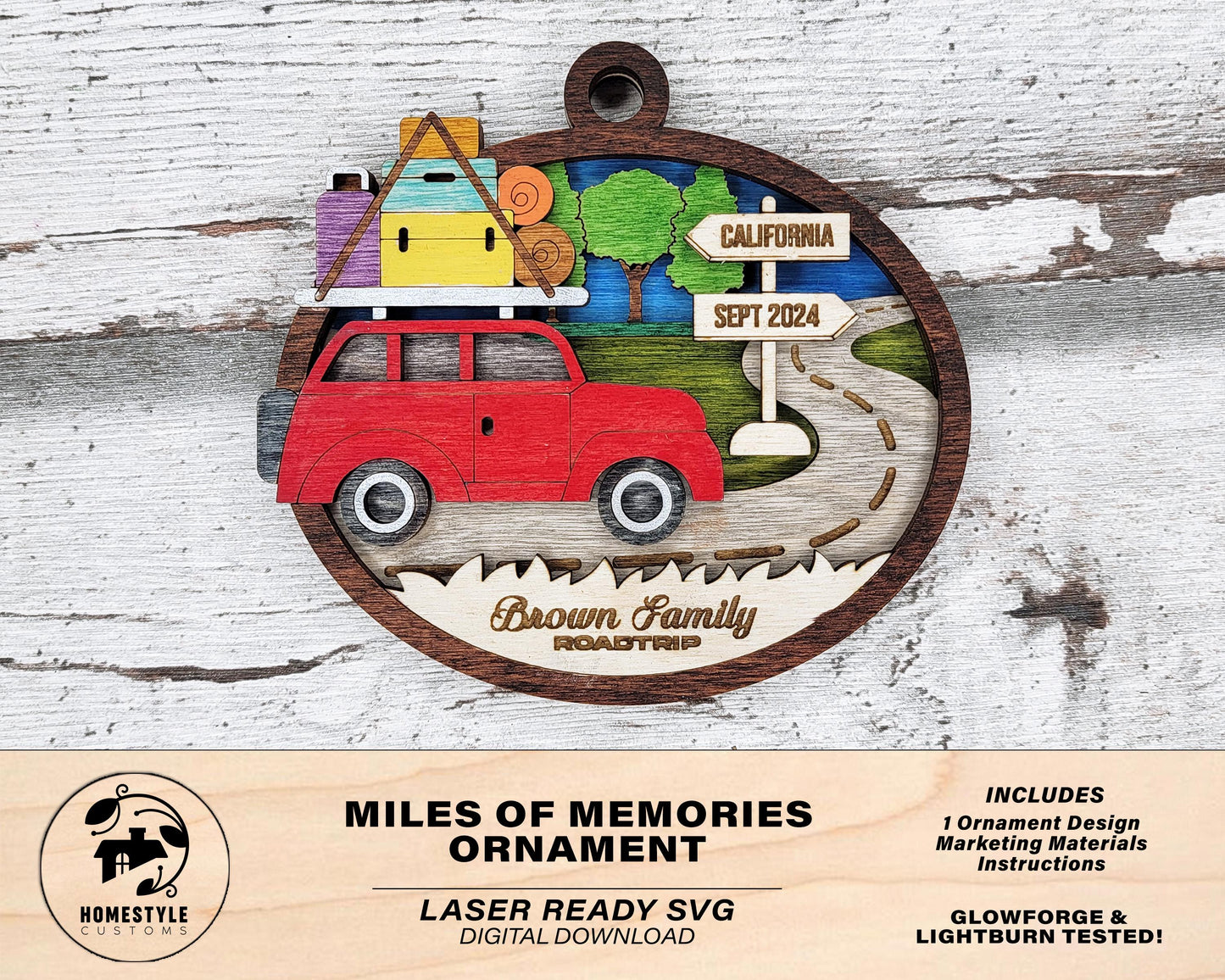 Miles of Memories Ornament - SVG, PDF, AI File Download - Works with all Laser Types