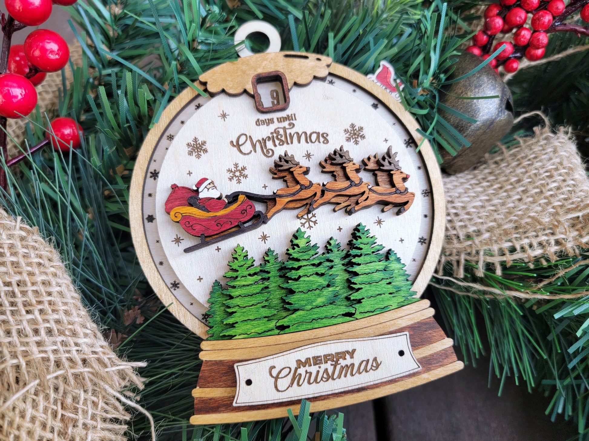 Countdown with Santa - Ornament & Signage - Personalize with a Family Name- SVG, PDF, AI File types - Works With All Lasers