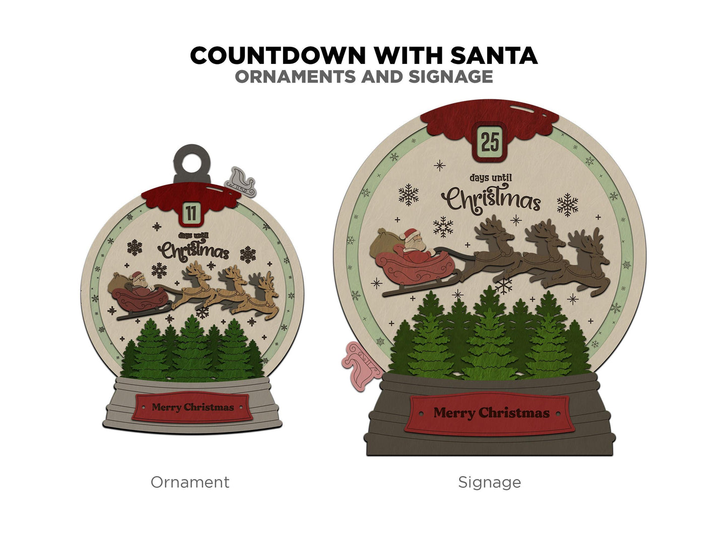 Countdown with Santa - Ornament & Signage - Personalize with a Family Name- SVG, PDF, AI File types - Works With All Lasers